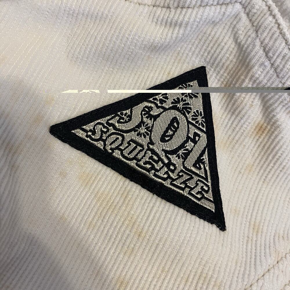 Vintage 90s SQZ Squeeze Women L Ivory Corduroy Overall Shorts Cotton Shortalls - Picture 8 of 10